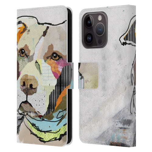 Michel Keck Dogs 3 Pit Bull Leather Book Wallet Case Cover For Apple iPhone 15 Pro