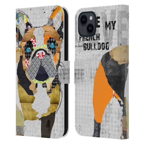 Michel Keck Dogs 4 French Bulldog Leather Book Wallet Case Cover For Apple iPhone 15 Plus