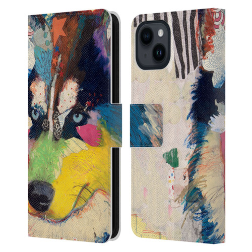 Michel Keck Dogs Husky Leather Book Wallet Case Cover For Apple iPhone 15