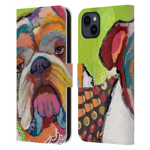 Michel Keck Dogs Bulldog Leather Book Wallet Case Cover For Apple iPhone 15 Plus