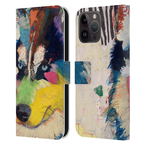 Michel Keck Dogs Husky Leather Book Wallet Case Cover For Apple iPhone 15 Pro Max