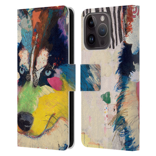 Michel Keck Dogs Husky Leather Book Wallet Case Cover For Apple iPhone 15 Pro