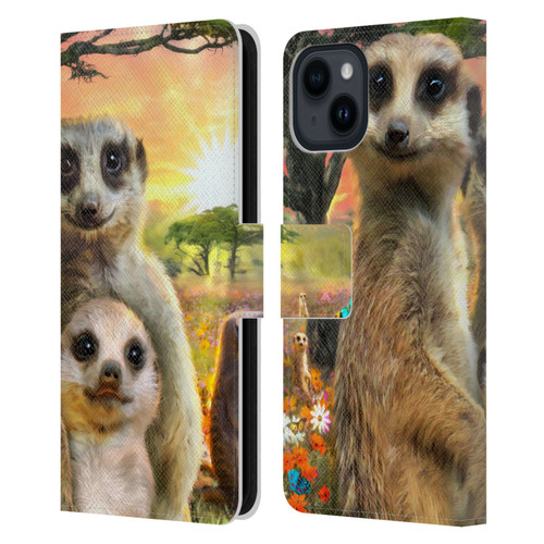 Aimee Stewart Animals Meerkats Leather Book Wallet Case Cover For Apple iPhone 15