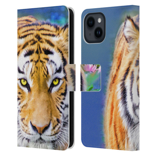 Aimee Stewart Animals Tiger Lily Leather Book Wallet Case Cover For Apple iPhone 15