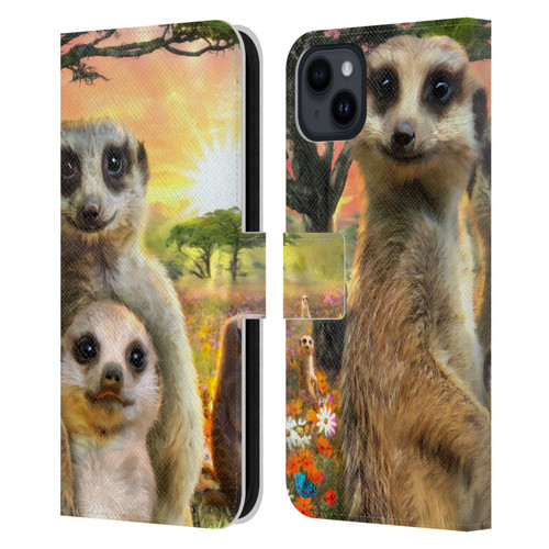 Aimee Stewart Animals Meerkats Leather Book Wallet Case Cover For Apple iPhone 15 Plus