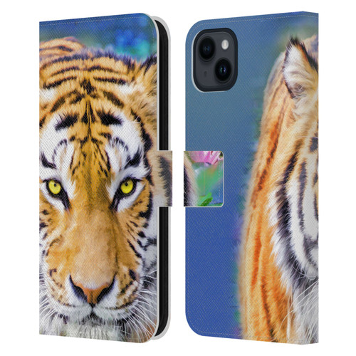 Aimee Stewart Animals Tiger Lily Leather Book Wallet Case Cover For Apple iPhone 15 Plus