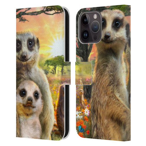Aimee Stewart Animals Meerkats Leather Book Wallet Case Cover For Apple iPhone 15 Pro Max
