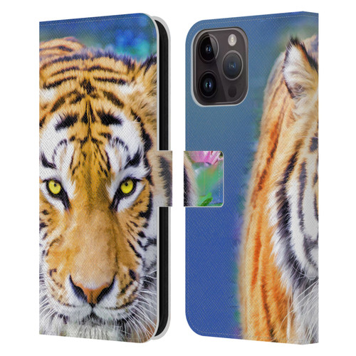 Aimee Stewart Animals Tiger Lily Leather Book Wallet Case Cover For Apple iPhone 15 Pro Max
