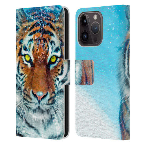 Aimee Stewart Animals Yellow Tiger Leather Book Wallet Case Cover For Apple iPhone 15 Pro