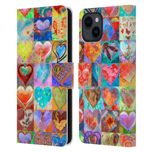 Aimee Stewart Colourful Sweets Hearts Grid Leather Book Wallet Case Cover For Apple iPhone 15