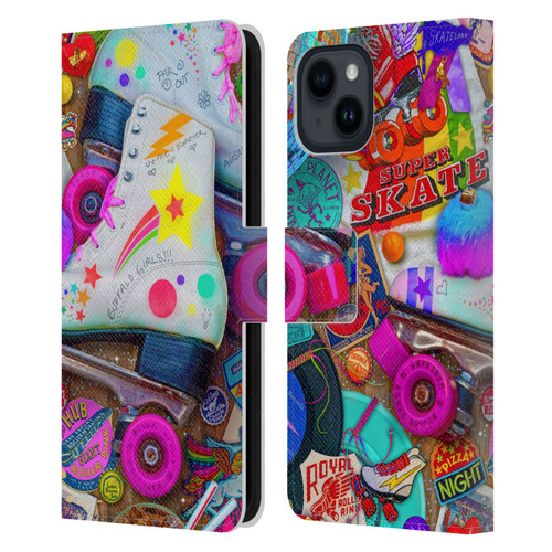 Aimee Stewart Colourful Sweets Skate Night Leather Book Wallet Case Cover For Apple iPhone 15