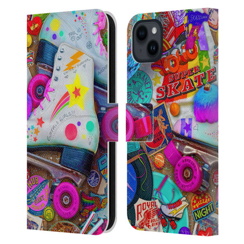 Aimee Stewart Colourful Sweets Skate Night Leather Book Wallet Case Cover For Apple iPhone 15 Plus