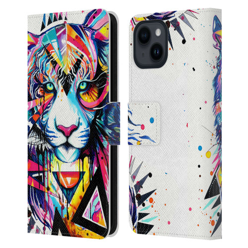 Pixie Cold Cats Shattered Tiger Leather Book Wallet Case Cover For Apple iPhone 15