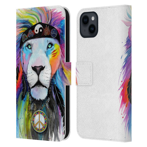 Pixie Cold Cats Hippy Lion Leather Book Wallet Case Cover For Apple iPhone 15 Plus
