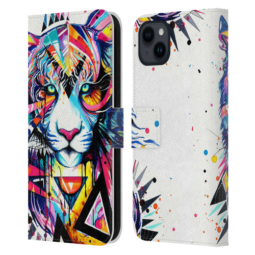 Pixie Cold Cats Shattered Tiger Leather Book Wallet Case Cover For Apple iPhone 15 Plus