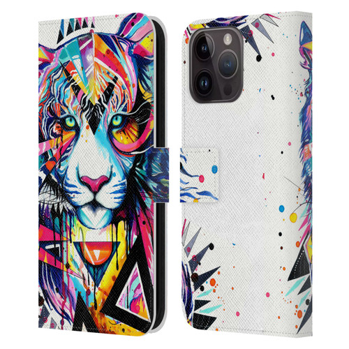 Pixie Cold Cats Shattered Tiger Leather Book Wallet Case Cover For Apple iPhone 15 Pro Max