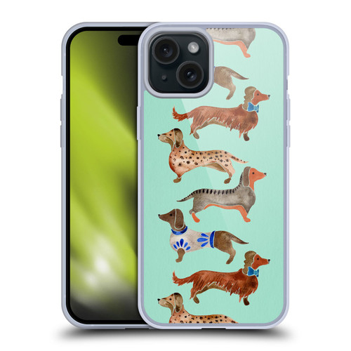 Cat Coquillette Animals Blue Dachshunds Soft Gel Case for Apple iPhone 15 Plus