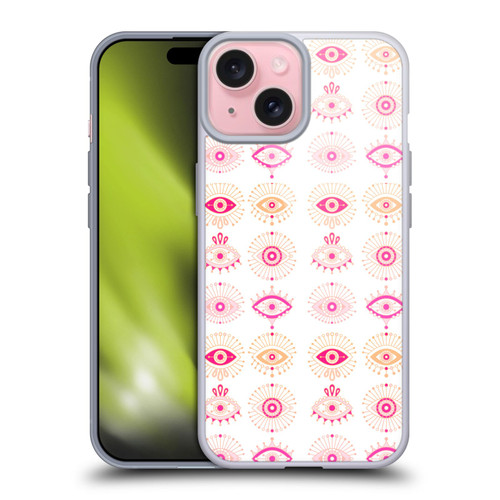 Cat Coquillette Linear Pink Evil Eyes Soft Gel Case for Apple iPhone 15