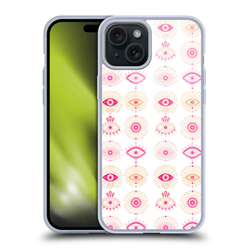 Cat Coquillette Linear Pink Evil Eyes Soft Gel Case for Apple iPhone 15 Plus