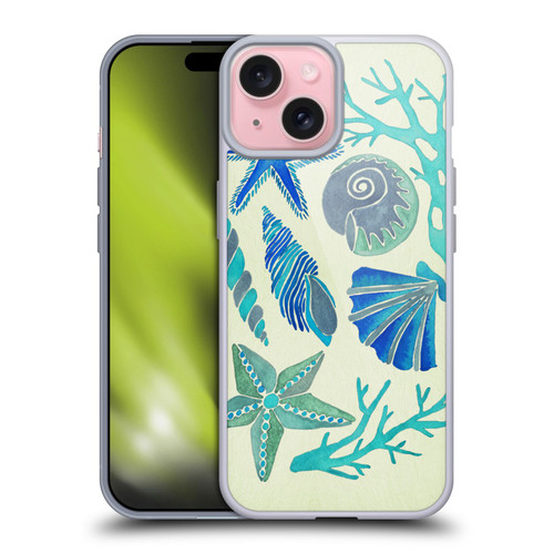 Cat Coquillette Sea Seashells Blue Soft Gel Case for Apple iPhone 15