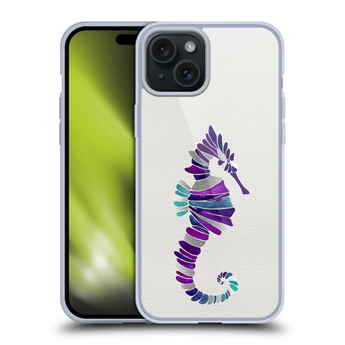 Cat Coquillette Sea Seahorse Purple Soft Gel Case for Apple iPhone 15 Plus