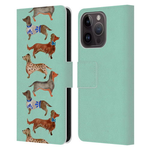 Cat Coquillette Animals Blue Dachshunds Leather Book Wallet Case Cover For Apple iPhone 15 Pro