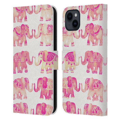 Cat Coquillette Animals 2 Pink Elephants Leather Book Wallet Case Cover For Apple iPhone 15 Plus