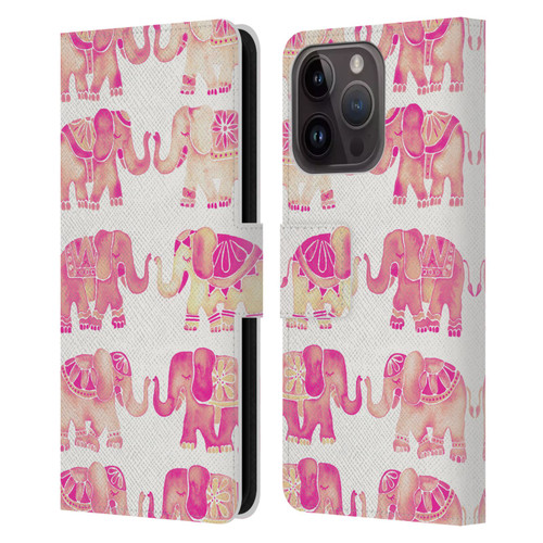 Cat Coquillette Animals 2 Pink Elephants Leather Book Wallet Case Cover For Apple iPhone 15 Pro