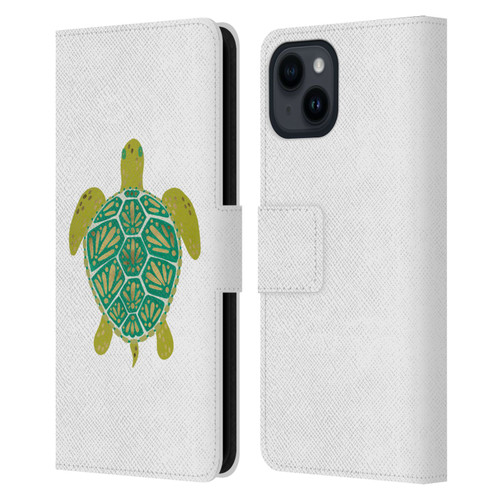 Cat Coquillette Sea Turtle Green Leather Book Wallet Case Cover For Apple iPhone 15