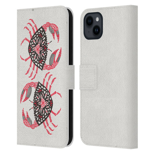 Cat Coquillette Sea Pink Crab Leather Book Wallet Case Cover For Apple iPhone 15 Plus