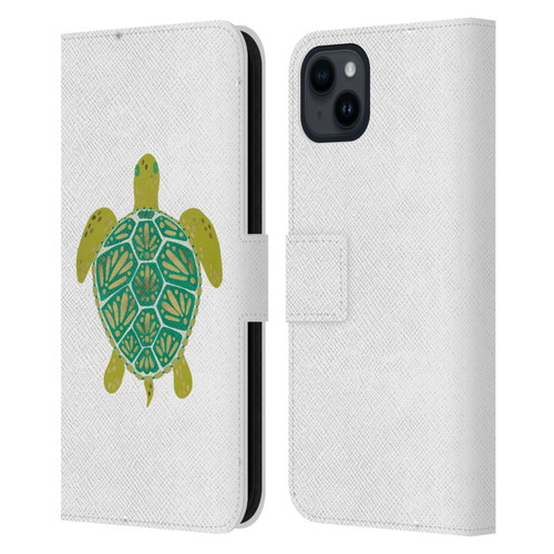 Cat Coquillette Sea Turtle Green Leather Book Wallet Case Cover For Apple iPhone 15 Plus