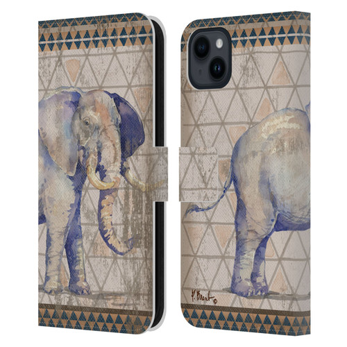 Paul Brent Animals Tribal Elephant Leather Book Wallet Case Cover For Apple iPhone 15 Plus
