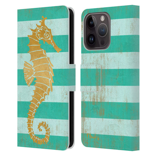 Paul Brent Coastal Gold Seahorse Leather Book Wallet Case Cover For Apple iPhone 15 Pro