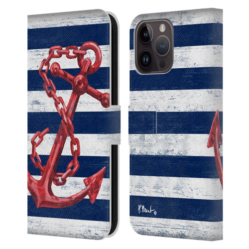 Paul Brent Nautical Westerly Anchor Red Leather Book Wallet Case Cover For Apple iPhone 15 Pro Max