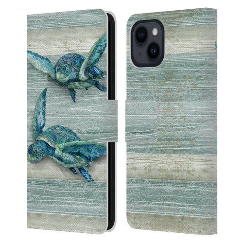 Paul Brent Sea Creatures Turtle Leather Book Wallet Case Cover For Apple iPhone 15