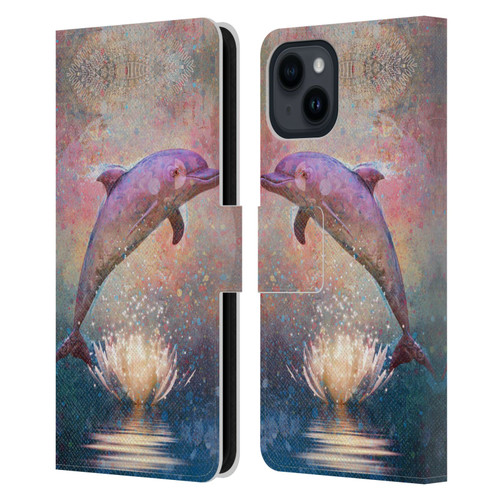Jena DellaGrottaglia Animals Dolphin Leather Book Wallet Case Cover For Apple iPhone 15