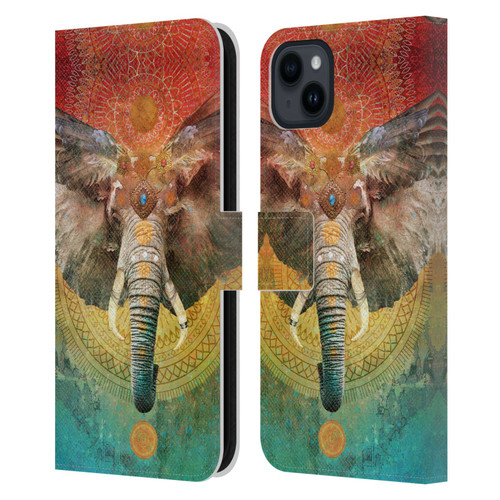 Jena DellaGrottaglia Animals Elephant Leather Book Wallet Case Cover For Apple iPhone 15 Plus