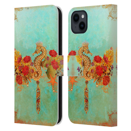 Jena DellaGrottaglia Animals Seahorse Leather Book Wallet Case Cover For Apple iPhone 15 Plus