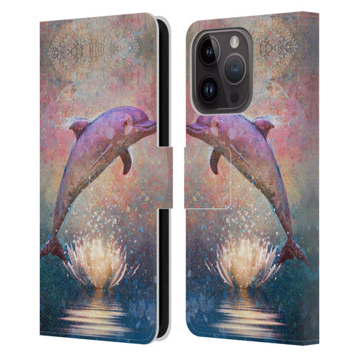 Jena DellaGrottaglia Animals Dolphin Leather Book Wallet Case Cover For Apple iPhone 15 Pro