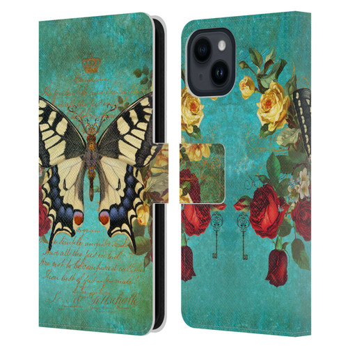 Jena DellaGrottaglia Insects Butterfly Garden Leather Book Wallet Case Cover For Apple iPhone 15