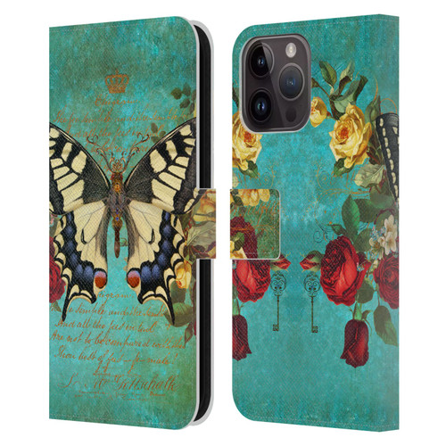 Jena DellaGrottaglia Insects Butterfly Garden Leather Book Wallet Case Cover For Apple iPhone 15 Pro Max