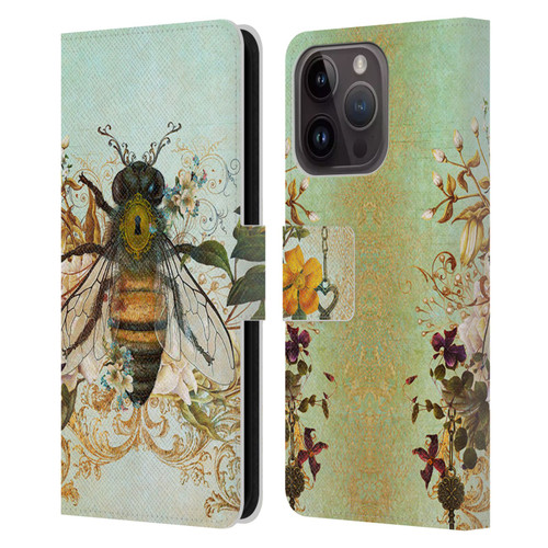 Jena DellaGrottaglia Insects Bee Garden Leather Book Wallet Case Cover For Apple iPhone 15 Pro