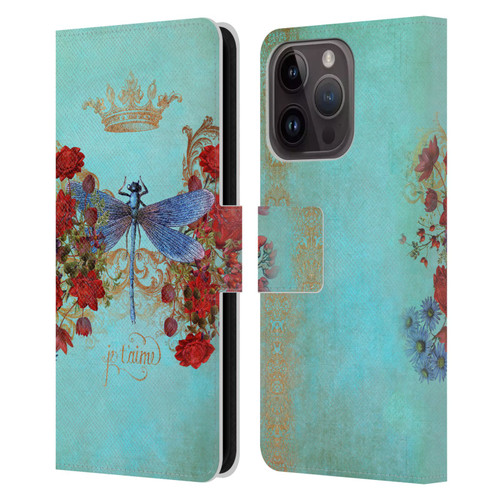 Jena DellaGrottaglia Insects Dragonfly Garden Leather Book Wallet Case Cover For Apple iPhone 15 Pro