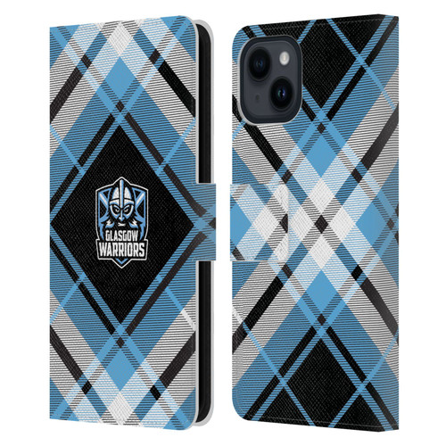 Glasgow Warriors Logo 2 Diagonal Tartan Leather Book Wallet Case Cover For Apple iPhone 15