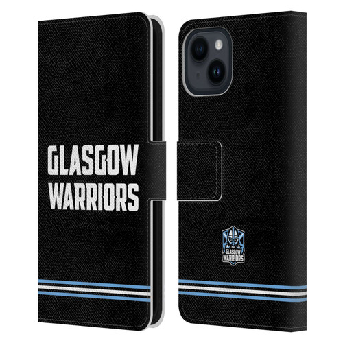 Glasgow Warriors Logo Text Type Black Leather Book Wallet Case Cover For Apple iPhone 15