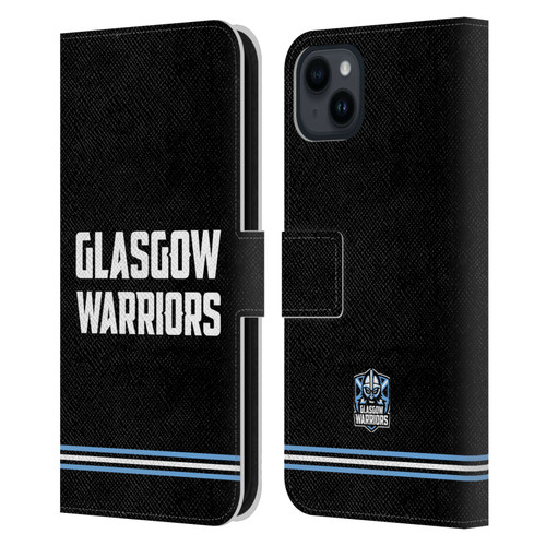 Glasgow Warriors Logo Text Type Black Leather Book Wallet Case Cover For Apple iPhone 15 Plus