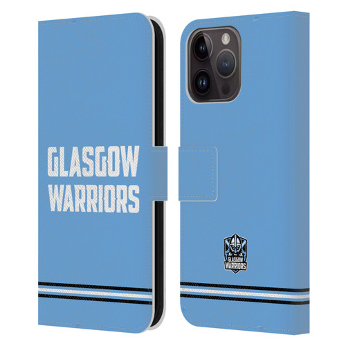 Glasgow Warriors Logo Text Type Blue Leather Book Wallet Case Cover For Apple iPhone 15 Pro Max