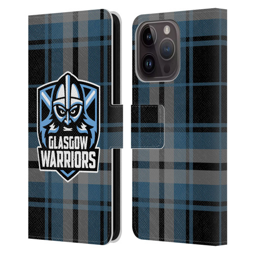 Glasgow Warriors Logo Tartan Leather Book Wallet Case Cover For Apple iPhone 15 Pro