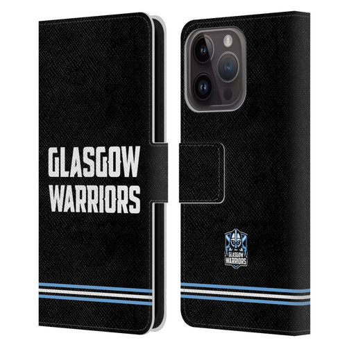 Glasgow Warriors Logo Text Type Black Leather Book Wallet Case Cover For Apple iPhone 15 Pro