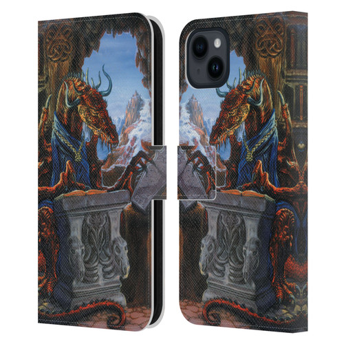 Ed Beard Jr Dragons Ancient Scholar Leather Book Wallet Case Cover For Apple iPhone 15 Plus